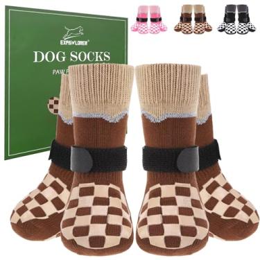 Imagem de EXPAWLORER Meias para cães para evitar lamber patas com garras para pisos de madeira antiderrapantes, sapatos reflexivos de inverno para cães, botas e protetores de patas para cães pequenos, médios e