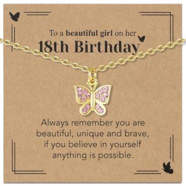 Imagem de Sepfavo Colar de borboleta de cristal para meninas, 6, 7, 8, 9, 10, 11, 12, 13, 16, 18, presente de aniversário, incrustado com zircônia, colar de diamante infantil hipoalergênico, 18, Aço inoxidável