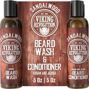 Imagem de Viking Revolution Conjunto de sabonete e condicionador de barba com óleos de argan e jojoba - suaviza e fortalece - xampu natural para barba com óleo de barba de sândalo (142 g)