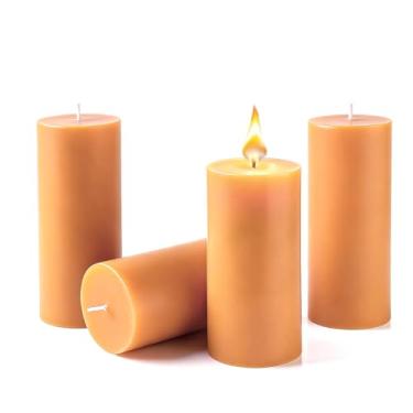 Imagem de Velas de cera de abelha natural, 4 pacotes, velas de pilar de cera de abelha 100% pura com 140 horas de tempo de queima, vela de cera de abelha orgânica para casa, paryer, festas, sem fumaça e sem