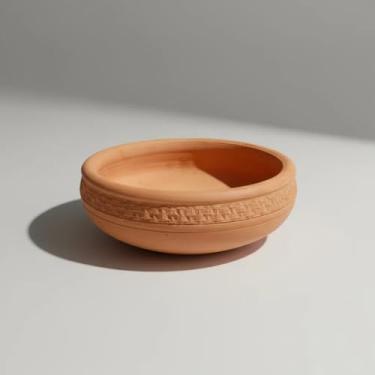 Imagem de Quintal de Casa Vaso Bacia Bonsai Trabalhada, Cerâmica e Barro, 25 cm x 8 cm, Com Furos de Drenagem, Decoração para Plantas Naturais