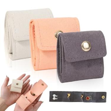 Imagem de hinbkenla 3 peças mini bolsa de joias de viagem, mini bolsa de viagem de joias, estojo de viagem pequeno para joias, bolsa de rolo com botão de pressão para pulseira e colar