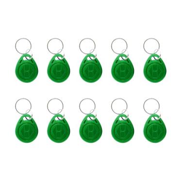 Imagem de 125 khz RFID fob etiquetas RFID graváveis T5577 cartão RFID fob 125khz para gravador RFID, compatível com leitores de formato 1386 1326 H10301 e sistemas de controle de acesso para 10 peças (verde)