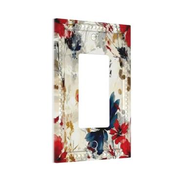 Imagem de Grande flor vermelha funky funky 1 Gang Rocker/GFCI interruptor de luz de tomada placa de parede placa frontal decorativa para banheiro, casa, sala de estar, quarto, decoração