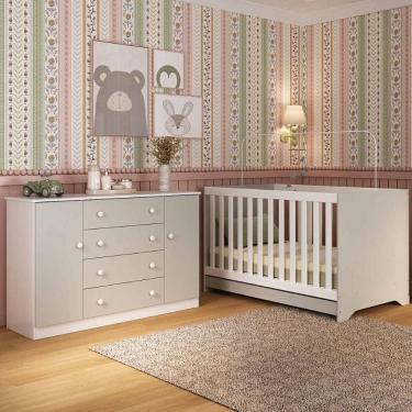 Imagem de Berço Americano 3 Em 1 Com Cômoda 2 Portas 4 Gavetas Encanto Multimóveis MP4691 Branco-off White