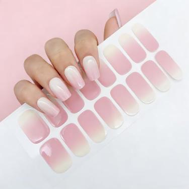 Imagem de Kit de tiras de unhas de gel semicuradas, funciona com lâmpadas UV/LED, 16 peças de adesivos de unhas de gel de cor gradiente, longa duração, fácil aplicação e remoção (rosa nude)