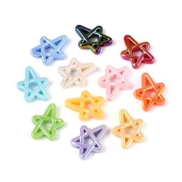 Imagem de KitBeads 250 contas de acrílico coloridas iridescentes vazadas em forma de estrela banhadas a UV para fazer joias, pulseiras, brincos, chaveiros, canetas, artesanato