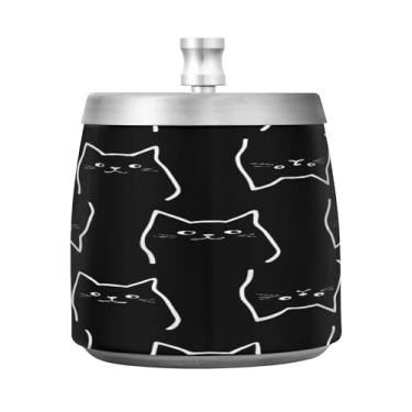 Imagem de JUZIHAI Cinzeiro de gato preto com tampa, cinzeiro de aço inoxidável inodoro à prova de vento cinzeiro sem fumaça para escritório em casa, pátio, varanda, cigarro