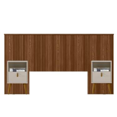 Imagem de Kit Cabeceira Casal 240cm Celine Com Mesa De Cabeceira 01 Gaveta Loreta L05 Freijó - Lyam Decor
