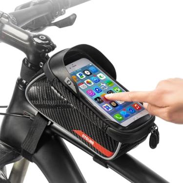 Imagem de Bolsa Frontal do Quadro de Bicicleta Suporte para Celular com Visor Anti-Sol Tela Sensível Top Tube Grande Capacidade Armazenamento Integrado Zíper Duplo PU EVA TPU