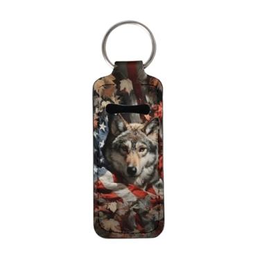 Imagem de gearider Chaveiro Wolf com suporte de batom, bandeira americana, bolsa de brilho labial, camuflado, portátil, estojo organizador de batom, suporte de protetor labial, chaveiro para mulheres e meninas