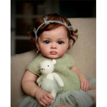 Imagem de Bebê Reborn Boneca Menina Realista Pintado Original Corpo de Silicone 55cm Olhos Azuis Com Acessórios