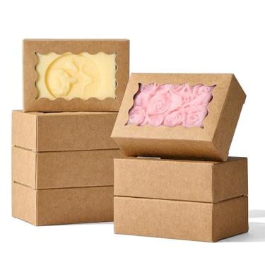 Imagem de JCXGRVC 100 caixas de sabão marrom de 8,9 x 6 x 3 cm com janela para embalagem de sabão caseiro, pequenas caixas de presente para padaria, macarons, biscoitos, doces e lembrancinhas de festa