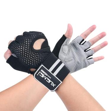 Imagem de Luvas de Treinamento Fitness para Homens e Mulheres Levantamento Pesos com Proteção Pulso Esportivas Dedo Meio Musculação Esportes Peso Crossfit Laváveis Respiráveis