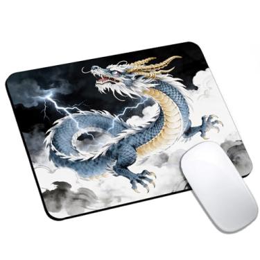 Imagem de Tapete de rato japonês de dragão de anime estético pequeno, tapete de rato de computador para mesa, base de borracha antiderrapante, tapete portátil para laptop, 24 x 20 cm, design quadrado para casa