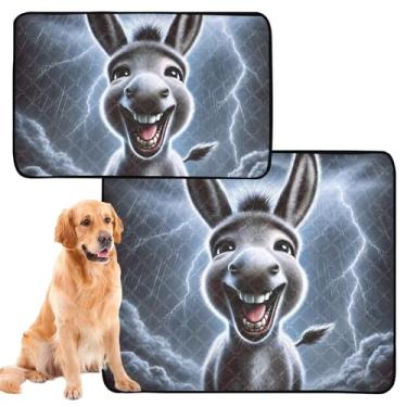 Imagem de TSENQUE Almofadas de xixi laváveis cinzentas engraçadas com estampa de burro reutilizável para animais de estimação, tapete de chão impermeável, antiderrapante, absorvente, pequeno x pacote com 3