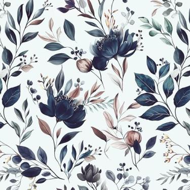 Imagem de Yasinet 43 cm × 78,7 cm Papel de parede floral descascar e colar papel de parede folha azul marinho vintage papel de contato floral removível autoadesivo à prova d'água para cozinha, banheiro, quarto