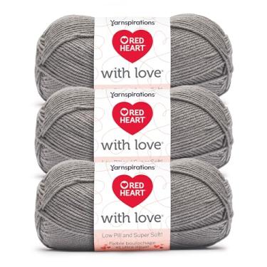 Imagem de Red Heart With Love Low Pill Fio cinza – Pacote com 3 unidades de 100 g – 100% acrílico de baixa gramatura – #4 penteado (médio) – 170 metros – Tricô/crochê