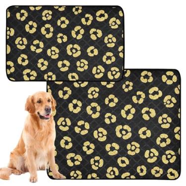 Imagem de Almofadas de xixi pretas douradas com manchas de leopardo, reutilizáveis para cães, tapete de gaiola de cachorro fofo, impermeável, absorvente para cães, almofadas de treinamento de cães, médio +