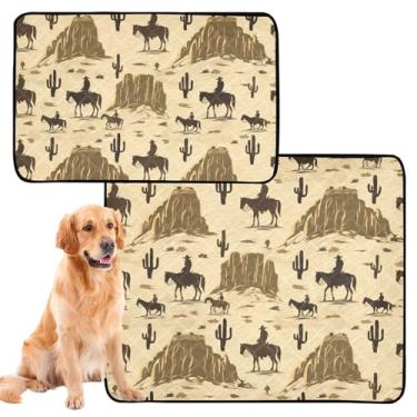 Imagem de Almofadas de xixi vintage ocidentais marrons laváveis para cães, tapete impermeável para caixa de cachorro, almofada reutilizável para xixi para gatos, absorventes de parto, médio + grande, conjunto