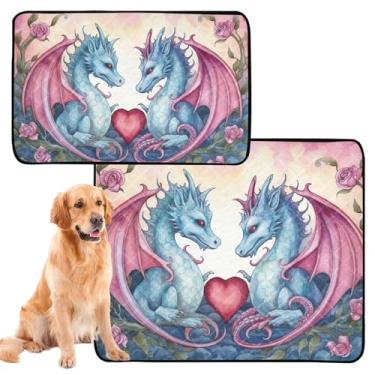Imagem de Almofadas de xixi laváveis para cães de estimação Valentine Dragons Love Pet Cat Pee Pad reutilizável absorvente para treinamento de filhotes de cachorro fofo tapete impermeável, médio + grande