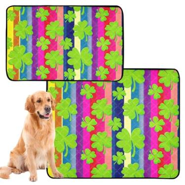 Imagem de Green Shamrocks Colorido Listrado Cachorro de Estimação Lavável Tapete Impermeável Antiderrapante Pet Cat Pee Pads Reutilizáveis Absorventes, Médio + Grande, Conjunto de 2