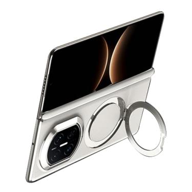 Imagem de POYUFRG Capa magnética para Huawei Mate X7, capa de couro galvanizado de negócios de luxo com suporte de anel de metal e capa de proteção de dobradiça, branca, Mate X7