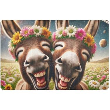 Imagem de TSENQUE Tapete personalizado com animais engraçados burro fofo decoração de varanda antiderrapante tapete externo entrada outono tapete exterior 81 x 50 cm