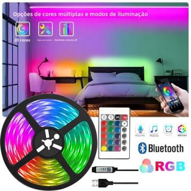 Imagem de Fitas LED RGB 5V USB Com Controle Remoto Bluetooth 24 Teclas Fita Flex