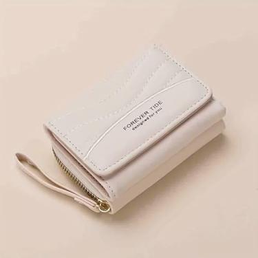 Imagem de Carteira feminina de poliuretano, porta-cartões com zíper em três dobras, carteira pequena bordada, porta-cartões de crédito, bolsas fofas com zíper, carteira curta fina para mulheres e meninas