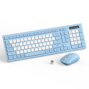 Imagem de Combo de teclado e mouse sem fio, teclado sem fio de tamanho completo e mouse DPI ajustável, receptor USB de 2,4 GHz, teclado e mouse silenciosos para PC, Windows, Mac, desktop, laptop (azul celeste)