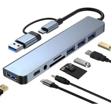 Imagem de Hub USB C divisor USB 8 em 1 extensor USB, adaptador USBC para HDMI 4K a 60Hz, 1 × USB-C 3.2, 3 × transferência de dados USB A, divisor multiportas tipo C com leitor de cartão SD/TF, para laptop, PC