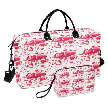 Imagem de CEBUGI Bolsa feminina acolchoada com corações vermelhos para viagem de fim de semana, bolsa hospitalar para trabalho de parto e parto