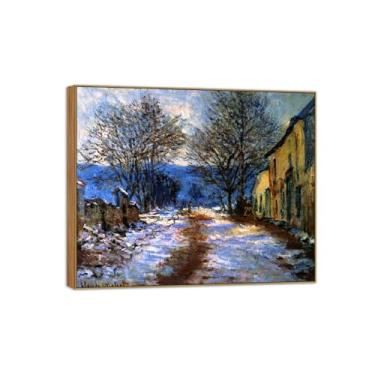 Imagem de Claude Monet Famosa impressão em tela de parede pronta para pendurar - efeito de pintura de moldura de madeira de neve para decoração de sala de estar 30 x 35 cm 12 x 13 pol