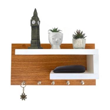 Imagem de Porta Chaves com Prateleiras para Oculos e Carteira Mdf - Ideal para Entrada, Quarto ou Escritório(Freijo/Branco 02)