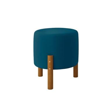 Imagem de Kit 2 Puff Sala Banquinho Banqueta Linho Luxo Pés Madeira Maciça Cores Sala Quarto，Pufe，Puff Redondo(Suede Azul)