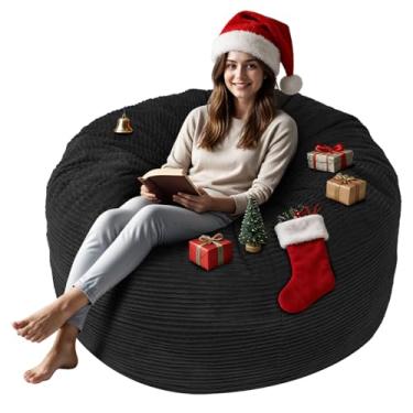 Imagem de Anuwaa Cadeiras Bean Bag para adultos, pufe de 1,5 m com capa removível de microfibra de pelúcia, cadeiras gigantes com espuma viscoelástica para leitura, cadeira aconchegante para jogos, preta
