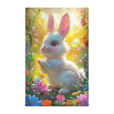 Imagem de Joisal Conjunto de toalhas de prato de coelho branco coelho flores decoração de cozinha bonito chá toalhas de mão panos de prato panos de prato finos secagem rápida 45 x 71 cm, 1 pacote