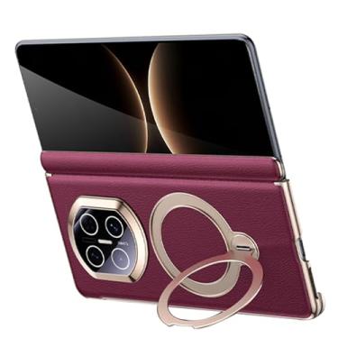 Imagem de POYUFRG Capa magnética para Huawei Mate X7, capa de couro galvanizado com proteção de dobradiça de lente completa com suporte de anel de metal giratório, vermelha, Mate X7