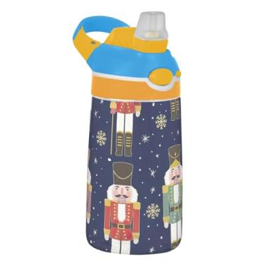 Imagem de Garrafa de água infantil Tritan de 473 ml com tampa de palha, garrafa de água esportiva à prova de vazamento de 473 ml, copo infantil portátil reutilizável, alça de transporte, quebra-nozes colorido