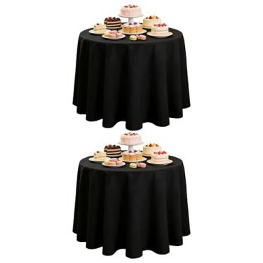 Imagem de WIGENIUS Pacote com 2 toalhas de mesa pretas redondas 224 cm, toalha de mesa de poliéster para mesas redondas de 1,8 m, capas de mesa de tecido lavável resistente a rugas para festas, banquetes de