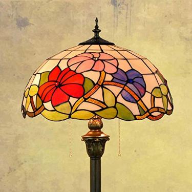 Imagem de Luminária de chão Tiffany com rosas, libélulas, uvas, girassóis e penas, em vitral antigo, para leitura, 2 lâmpadas, 40,6 x 40,6 x 162,6 cm (16 x 16 x 64 polegadas), ideal para sala de estar