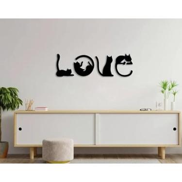 Imagem de Kit 4 Quadros Decorativos em MDF LOVE com Gatos Decoração Moderna para Sala e Quarto Ambiente Pet-Friendly