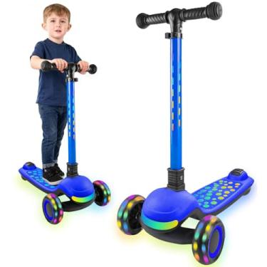 Imagem de Ansee Scooter Light Up de 3 rodas para crianças pequenas com luzes de sincronização de LED, haste piscante e deck amplo de bolinhas com altura ajustável, função musical segura, scooter dobrável
