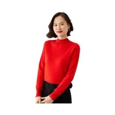 Imagem de Suéter Feminino De Gola Alta, Ajuste Slim, Manga Longa, Tricotado, Cam