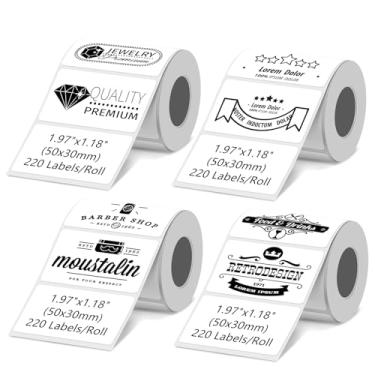 Imagem de 4 rolos de etiquetas térmicas compatíveis com impressora de etiquetas Phomemo M100/M110/M150/M221/M220/M120/M200/M250, 50 x 30 mm, 220 etiquetas/rolo, preto sobre branco