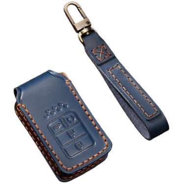 Imagem de Capa de couro artesanal para chave compatível com Honda Accord/Civic/Pilot/Odyssey/CR-V 2014 2015 2016 2017 2018 3/4 botões capa de chave de carro(4 Buttons Blue)