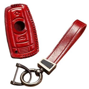 Imagem de Capa de couro artesanal para chave compatível com BMW 1 3 5 6 Série E60 E61 E70 E81 E87 E90 E91 E92 320 X1 X5 X6 Z4 Capa protetora de controle remoto inteligente(Red black leather)