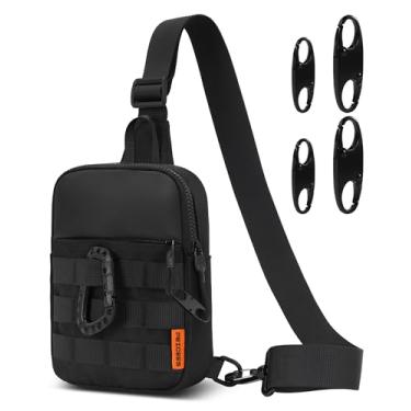 Imagem de Peicees Pequena bolsa tiracolo antifurto masculina, com inspiração tática, impermeável, EDC, mini bolsa tiracolo para viagens, trabalho, esporte, Preto, Small, Bolsa tiracolo tática pequena antifurto