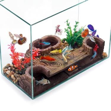 Imagem de Fiwochic 2 peças de madeira de caverna subterrânea de túnel de aquário, esconderijo de peixe de 12 x 5 x 7 cm para aquário, decoração para guppy, peixe-gato Corydoras, Loaches, peixe-gato Corydora